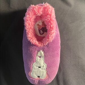 Snoozies! - Kids Plush Footie Slipper with Pink Llama Accent - Purple/Pink